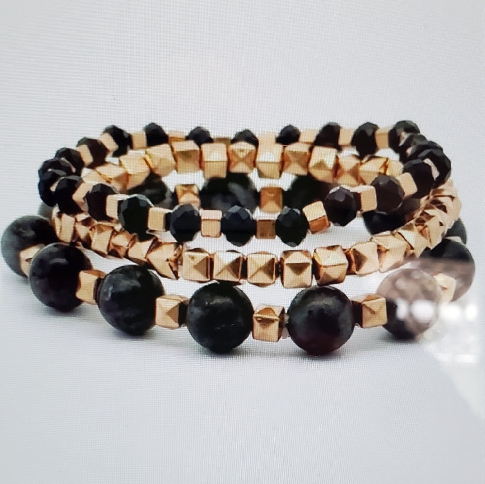 A Girl Thing Black and Gold Beaded Bracelets